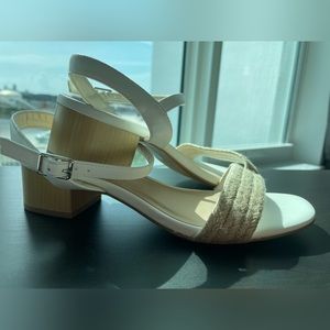 Cityclassified | White Open Toe | Espadrille band Block Heel Ankle strap | Size
